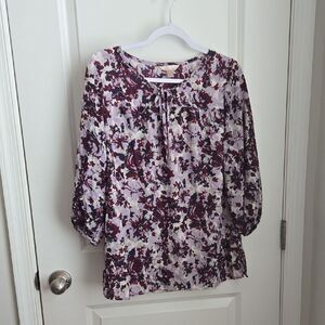 White Stag Purple and White Ruffled Blouse with 3/4 Sleeves